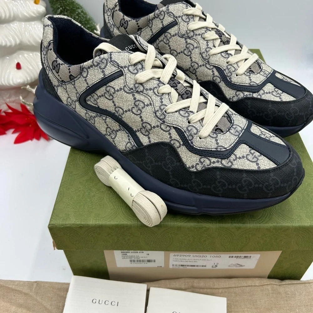 Men's Gucci GG supreme Rython sneakers size 12 made in Italy NWT - Picture 4 of 11